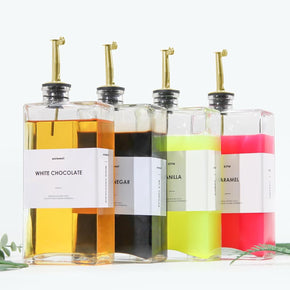 Lot de 4 Bouteilles Distributeurs d’Huile et Vinaigre – 350 ml avec Bouchon Antirouille + Étiquettes Gratuites