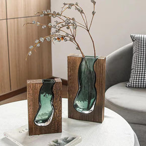 Lot de 2 Vases Design en Bois et Verre – Style Moderne et Élégant